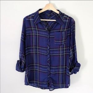 Guess Sheer plaid long sleeve button down
